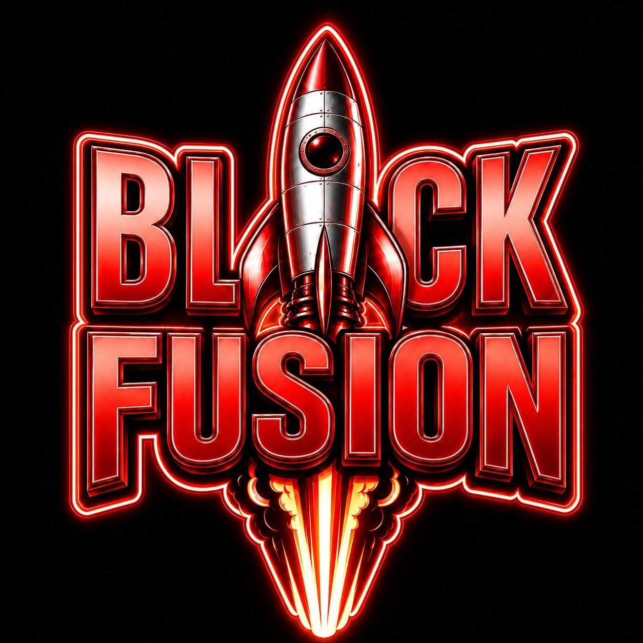 Logo Black Fusion con cohete rojo